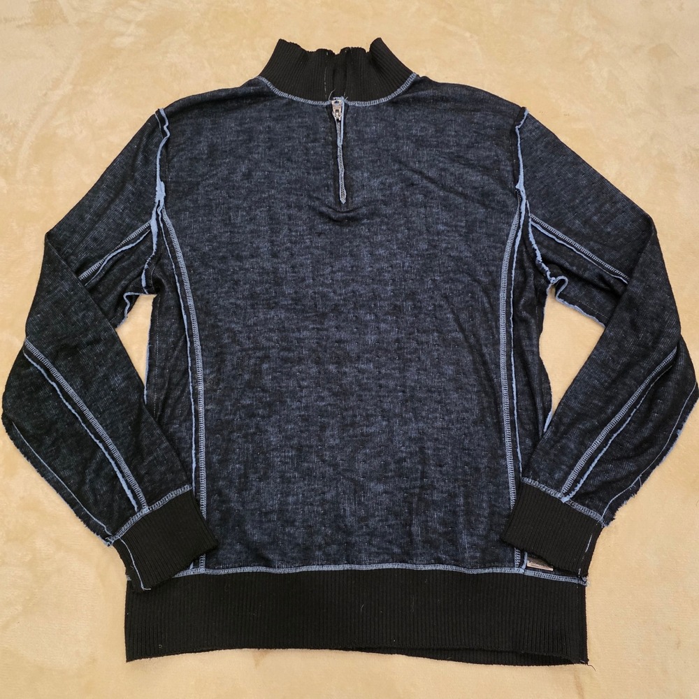 Buckle Black Mens Slim Fit Half Zip Pullover Large Textured Contrast Stitch